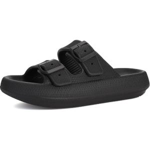 imageBRONAX Pillow Slippers for Women and Men  Adjustable Double Buckle Shower Slides  Cushioned Thick Sole SandalsY15  All Black