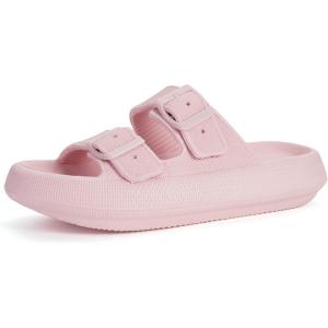 imageBRONAX Pillow Slippers for Women and Men  Adjustable Double Buckle Shower Slides  Cushioned Thick Sole SandalsY15  Pink
