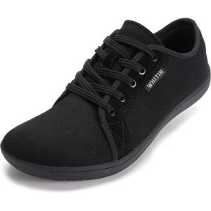 imageWHITIN Mens Canvas Barefoot Shoes  Wide ToeBox  ZeroDrop SoleW81 V2  All Black Canvas