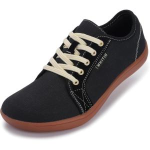 imageWHITIN Mens Canvas Barefoot Shoes  Wide ToeBox  ZeroDrop SoleW81 V2  Black Gum Canvas