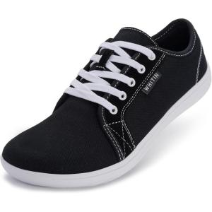 imageWHITIN Mens Canvas Barefoot Shoes  Wide ToeBox  ZeroDrop SoleW81 V2  Black White Canvas