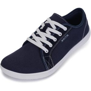 imageWHITIN Mens Canvas Barefoot Shoes  Wide ToeBox  ZeroDrop SoleW81 V2  Dark Blue