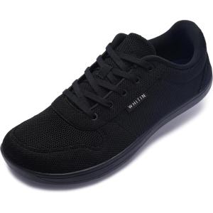 imageWHITIN Mens Wide Barefoot Shoes  Stylish Canvas Minimalist Sneakers  Zero Drop SoleW883  Black Knit Upper