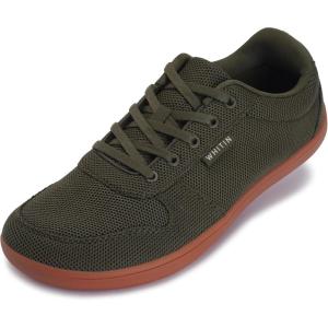 imageWHITIN Mens Wide Barefoot Shoes  Stylish Canvas Minimalist Sneakers  Zero Drop SoleW883  Olive Green Knit Upper
