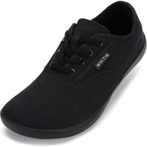 imageWHITIN Mens Wide Canvas Barefoot Sneakers  Zero Drop Sole  Minimalist FootwearW87  All Black