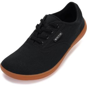 imageWHITIN Mens Wide Canvas Barefoot Sneakers  Zero Drop Sole  Minimalist FootwearW87  Black Gum