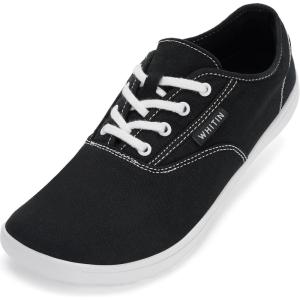 imageWHITIN Mens Wide Canvas Barefoot Sneakers  Zero Drop Sole  Minimalist FootwearW87  Black White
