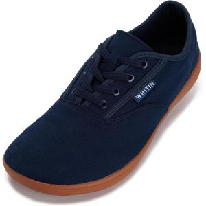imageWHITIN Mens Wide Canvas Barefoot Sneakers  Zero Drop Sole  Minimalist FootwearW87  Dark Blue
