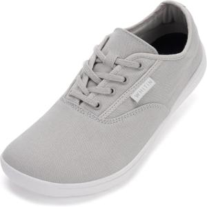 imageWHITIN Mens Wide Canvas Barefoot Sneakers  Zero Drop Sole  Minimalist FootwearW87  Light Grey