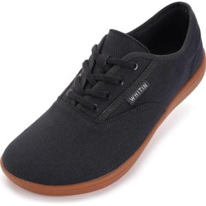 imageWHITIN Mens Wide Canvas Barefoot Sneakers  Zero Drop Sole  Minimalist FootwearW87  Volcanic Grey