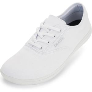 imageWHITIN Mens Wide Canvas Barefoot Sneakers  Zero Drop Sole  Minimalist FootwearW87  White