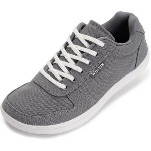 imageWHITIN Wide Toe Box Barefoot Sneakers for Women  Lightweight Canvas Minimalist ShoesGrey White