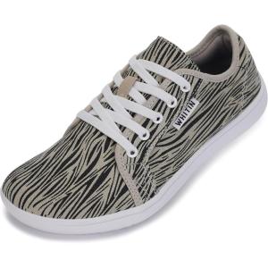 imageWHITIN Womens Canvas Barefoot Shoes  Wide Width Minimalist Sneakers  Classic Fit Low TopW81v2  Canvas Beige Stripes