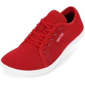 imageWHITIN Womens Fashion Minimalist Sneakers Barefoot Extra Wide Width Toe Box Shoes Zero Drop Size 8 Flat W81 Athletic Walking Hiking Tennis Red 39