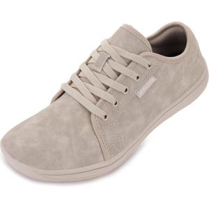imageWHITIN Womens Minimalist Barefoot Shoes Size 55 Zero Drop Wide Width Toe Box Tennis Athletic Gym Fashion Sneakers Ladies Flat Leather Walking Beige 36