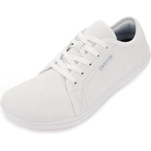 imageWHITIN Womens Minimalist Barefoot Shoes Size 55 Zero Drop Wide Width Toe Box Tennis Athletic Gym Fashion Sneakers Ladies Leather Flat Walking White 36