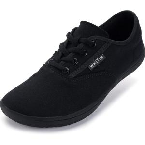 imageWHITIN Womens Wide Canvas Minimalist Barefoot Shoes  Zero Drop Sole  Casual SneakerNvblackblack2