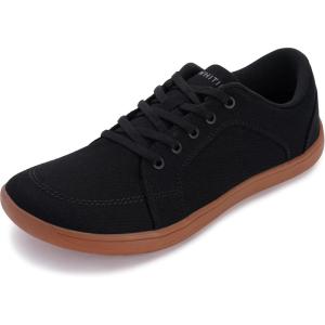 imageWHITIN Mens Wide Canvas Barefoot ampamp Minimalist Shoes  Zero Drop SoleW892  BlackGum