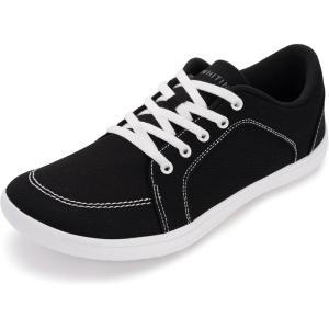 imageWHITIN Mens Wide Canvas Barefoot ampamp Minimalist Shoes  Zero Drop SoleW892  BlackWhite