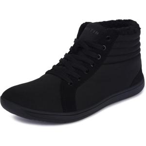 imageWHITIN Mens Wide Winter Barefoot Shoes  Hitop Minimalist Sneakers  Zero Drop Sole  Optimal Warmth ampamp ProtectionW826  All Black