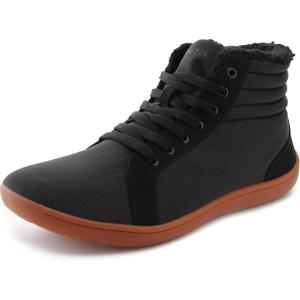 imageWHITIN Mens Wide Winter Barefoot Shoes  Hitop Minimalist Sneakers  Zero Drop Sole  Optimal Warmth ampamp ProtectionW826  Black Gum