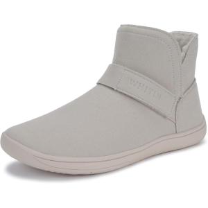 imageWHITIN Wide Toe Box Barefoot Ankle Boots for Women Minimalist Pullon Snow Booties Size 9 Zero Drop Sole Warm Winter Shoes para mujer Cutout Mini Beige