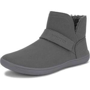 imageWHITIN Wide Toe Box Barefoot Ankle Boots for Women Zero Drop Sole Adjustable Velcro Size 8 Minimalist Fashion Short Booties Pullon Warm Cozy Leather Grey