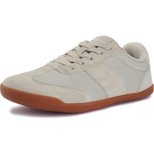 imageWHITIN Wide Toe Box Barefoot Sneakers for Women Suede Leather Minimalist Zero Drop Sole Shoes Size 8 Width 8W Laces Up Outdoor Beige Gum 39