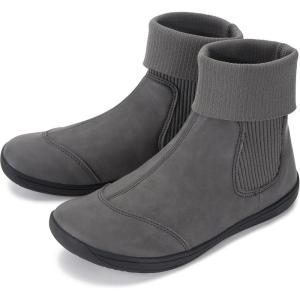 imageWHITIN Womens Wide Barefoot Chelsea Boots Ankle Calf Minimalist Bootie Zero Drop Size 65 Fashion Cowboy Cowgirl Leather Country Fashion Shoes Grey 37