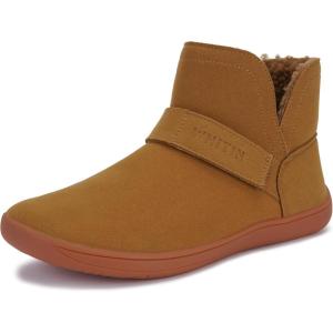 imageWHITIN Womens Wide Toe Box Barefoot Boots Ankle Minimalist Zero Drop Sole Shoes Size 7 Fashion Sneakers Adjustable Velcro Strap MidCalf Warm Brown Gum