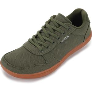 imageWHITIN Mens Wide Barefoot Shoes  Stylish Canvas Minimalist Sneakers  Zero Drop SoleW882  Green Gum