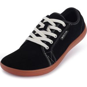 imageWHITIN Womens Genuine Leather Wide Barefoot Shoes  Footloose Minimalist Style  Zero Drop amp FlatW81v5  Black Gum