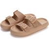 imageWHITIN Slides for Women Men Double Buckle Adjustable Thick Sole Pillow Slippers Bathroom SandalsBrown