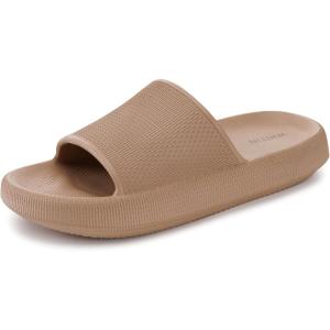 imageWHITIN Pillow Slippers for Women Non Slip  Cushioned Thick Sole Slides  Quick Drying Bathroom SandalsBrown