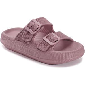 imageWHITIN Slides for Women Men Double Buckle Adjustable Thick Sole Pillow Slippers Bathroom SandalsBlush