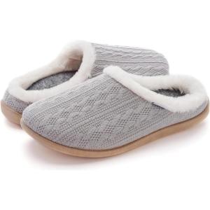 imageWHITIN Women Arch Support Fuzzy Knitted Slipper Warm Slip On House ShoesLight Grey