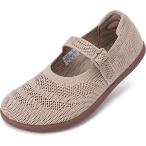 imageWHITIN Womens Barefoot Mary Jane Flats  Wide Toe Box  Zero Drop Sole  Adjustable StrapsW94  Beige