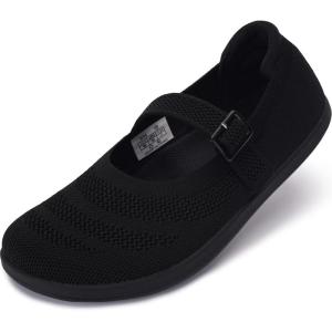 imageWHITIN Womens Barefoot Mary Jane Flats  Wide Toe Box  Zero Drop Sole  Adjustable StrapsW94  Black