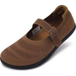 imageWHITIN Womens Barefoot Mary Jane Flats  Wide Toe Box  Zero Drop Sole  Adjustable StrapsW94  Brown