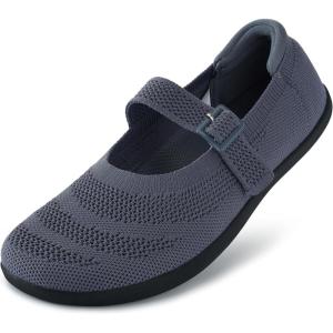 imageWHITIN Womens Barefoot Mary Jane Flats  Wide Toe Box  Zero Drop Sole  Adjustable StrapsW94  Grey