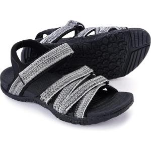 imageWHITIN Womens Hiking Sandals with Arch Support  Adjustable Hook and Loop Straps  Durable Sport Sandals for Outdoor AdventureC51  Whitemulti
