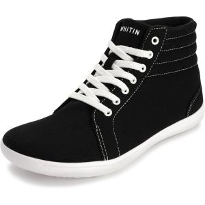 imageWHITIN Womens Wide HighTop Canvas Barefoot Sneakers  Minimalist StreetReady Fit  ComfortForward Ankle SupportW823  Black White