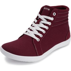 imageWHITIN Womens Wide HighTop Canvas Barefoot Sneakers  Minimalist StreetReady Fit  ComfortForward Ankle SupportW823  Wine Red