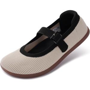 imageWHITIN Womens Wide Toe Box Barefoot Mary Jane Flats  Zero DropW95  Beige Black