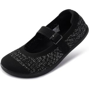 imageWHITIN Womens Wide Toe Box Barefoot Mary Jane Flats  Zero DropW95  Black White