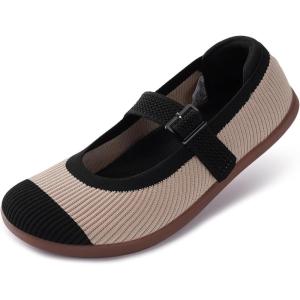imageWHITIN Womens Wide Toe Box Barefoot Mary Jane Flats  Zero DropW95  Nude Black