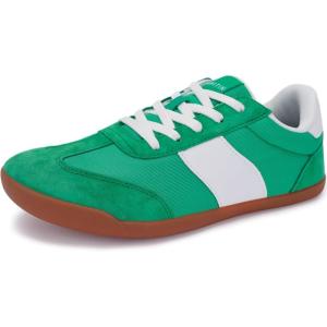 imageWHITIN Womens Wide Toe Box Barefoot Shoes  Fashion Suede Patchwork Design  Zero Drop SoleGreen Gum