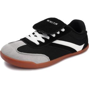 imageWHITIN Wide Toe Box Barefoot Shoes for Women  Fashion Tennis Sneakers  Trendy FoldOver TongueBlack