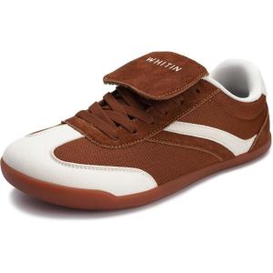 imageWHITIN Wide Toe Box Barefoot Shoes for Women  Fashion Tennis Sneakers  Trendy FoldOver TongueBrown
