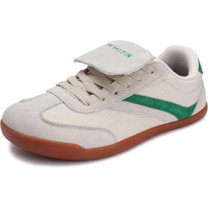 imageWHITIN Wide Toe Box Barefoot Shoes for Women  Fashion Tennis Sneakers  Trendy FoldOver TongueGrey Green